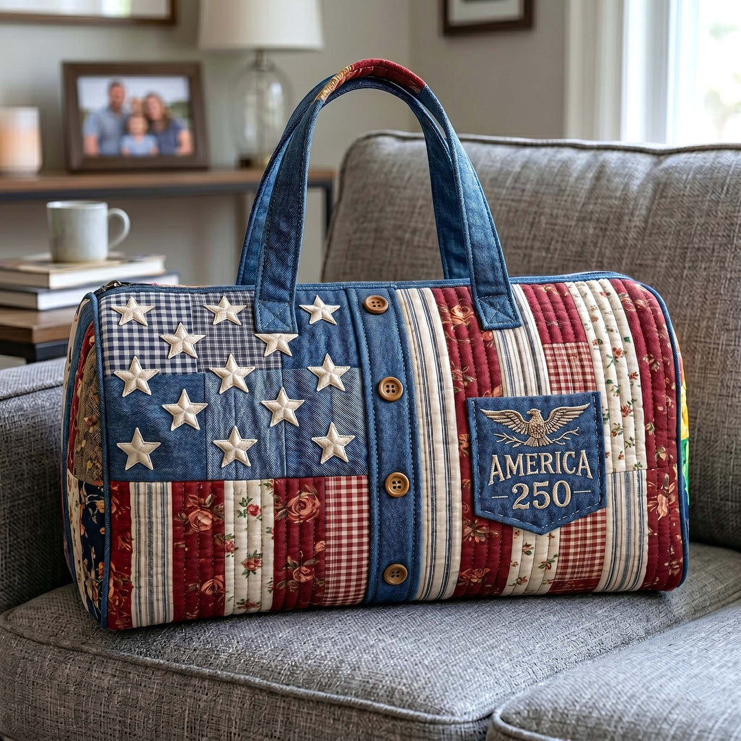 Patriotic Patchwork Star Quilted Duffel Bag