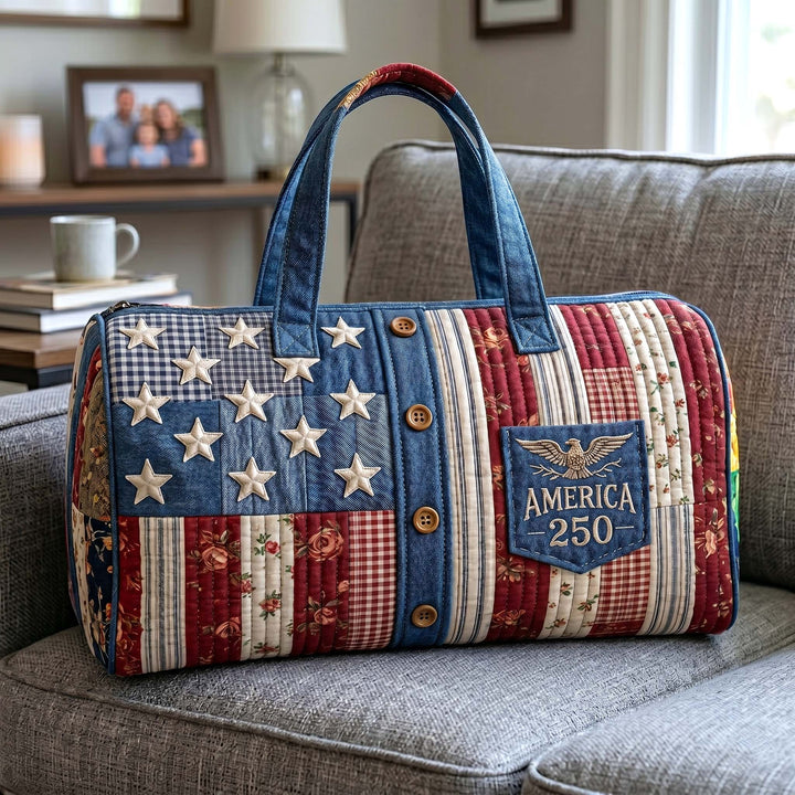 Patriotic Patchwork Star Quilted Duffel Bag