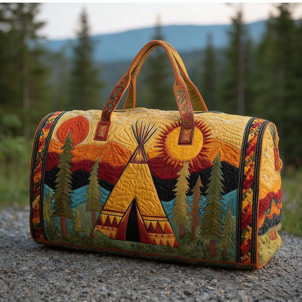 Native Mountain Sunset Quilted Duffel Bag