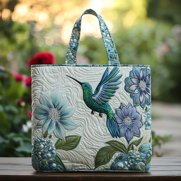 Hummingbird Floral Quilted Tote Bag