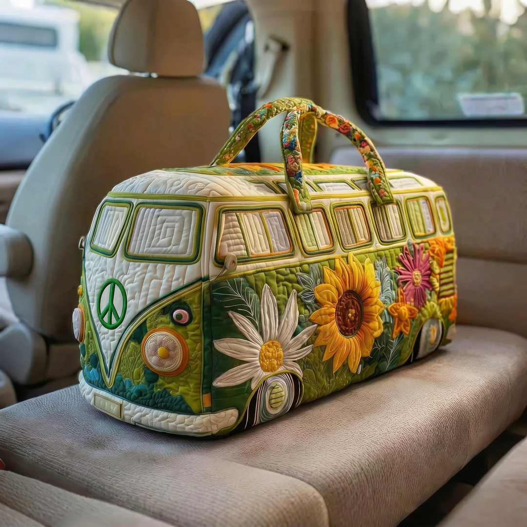 Hippie Bus Sunflower Daisy Quilted Duffel Bag