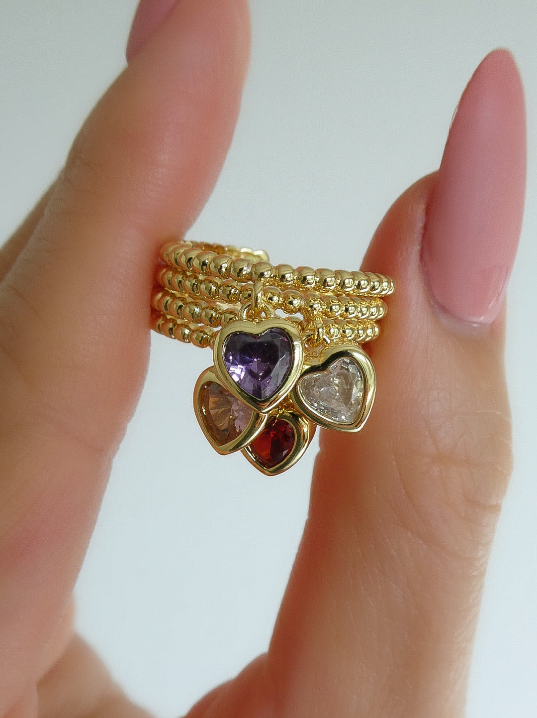 Crystal Heart Pendant Ring (Purple)