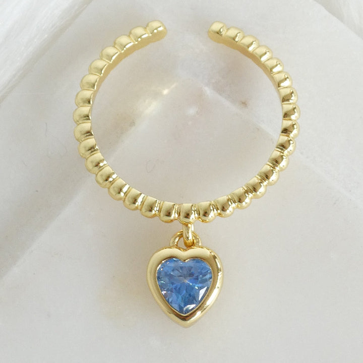 Crystal Heart Pendant Ring (Light Blue)
