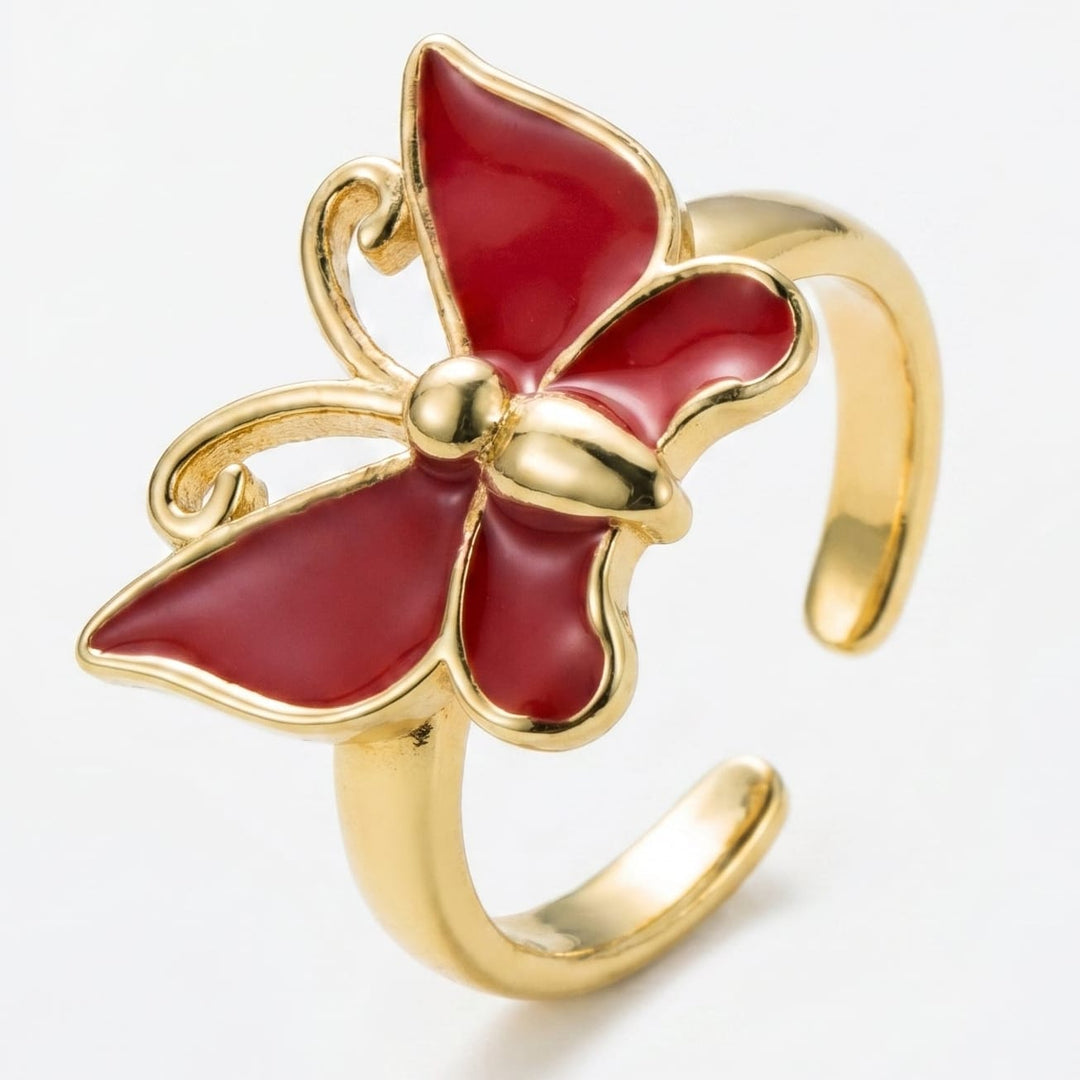 Red & Pink Bloom Butterfly Ring - (ADJUSTABLE)