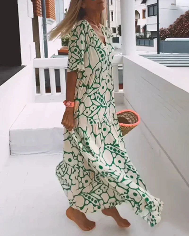 Women’s Summer Dress | V-Neck Abstract Print Maxi