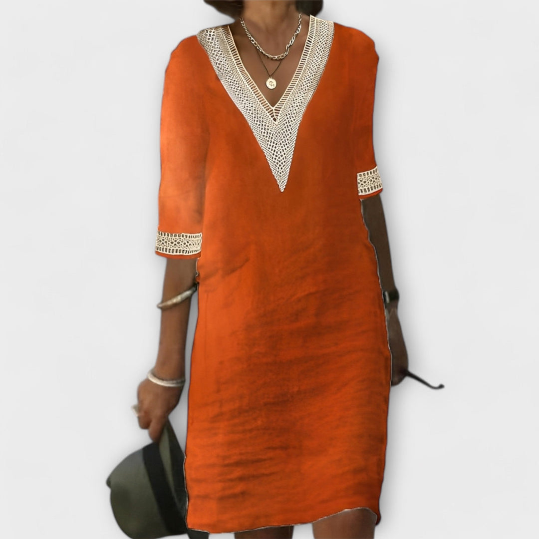 Women's Dress | V-Neck Shift 3/4 Sleeve Mini