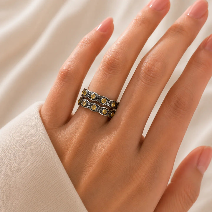 Vintage Texture Floral Ring Set