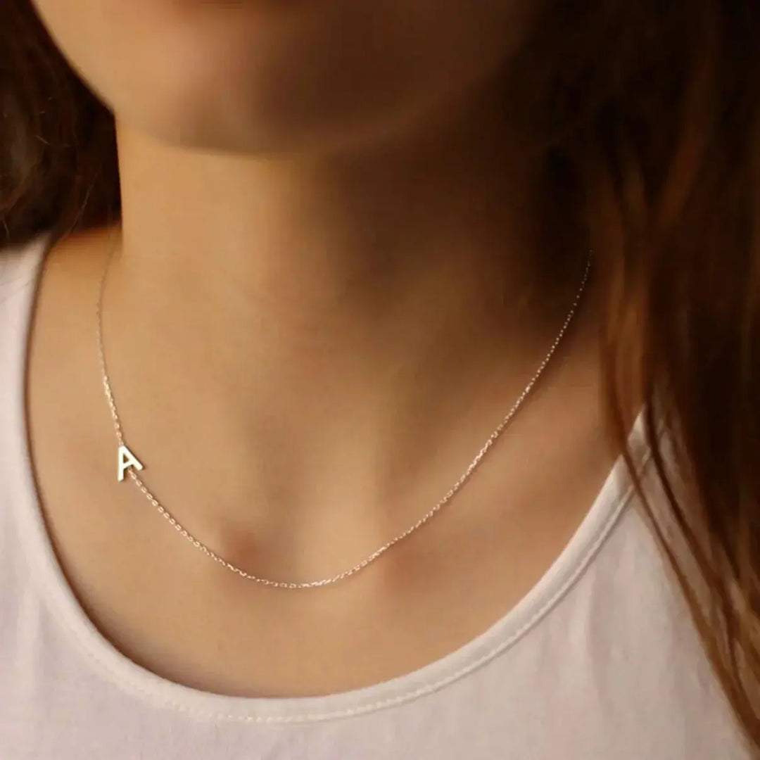 Sterling silver sideways initial necklace