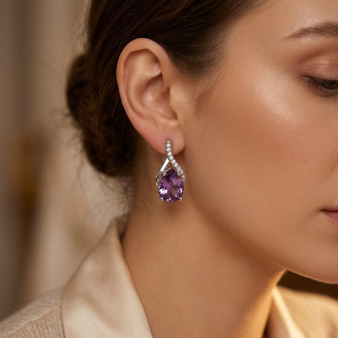 Silver Amethyst Drop Earrings