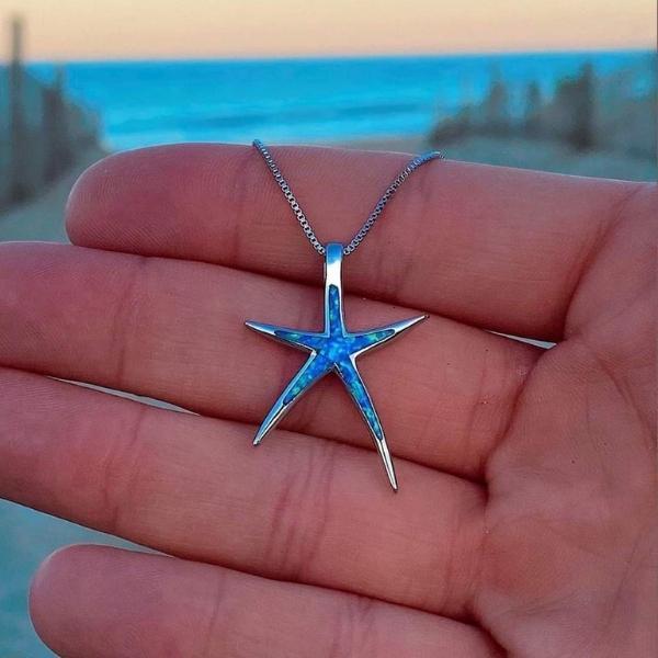Victoria | Blue Opal and Silver Starfish Necklace