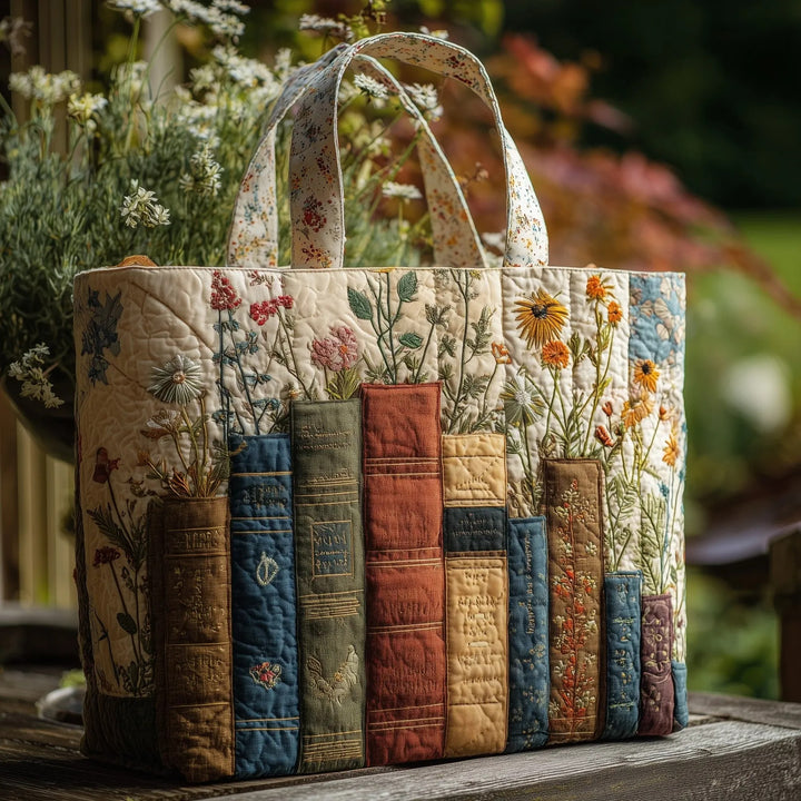 Flower Bookish Quilted Tote Bag