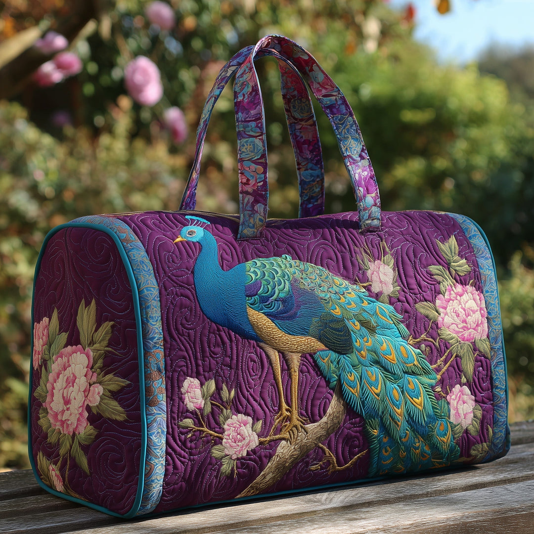 Peacock Peony Floral Quilted Duffel Bag