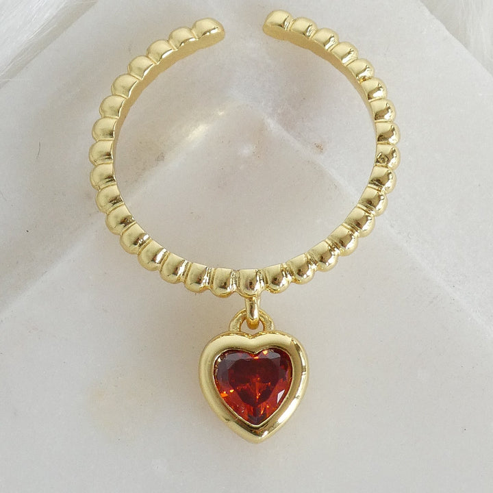 Crystal Heart Pendant Ring (Orange)