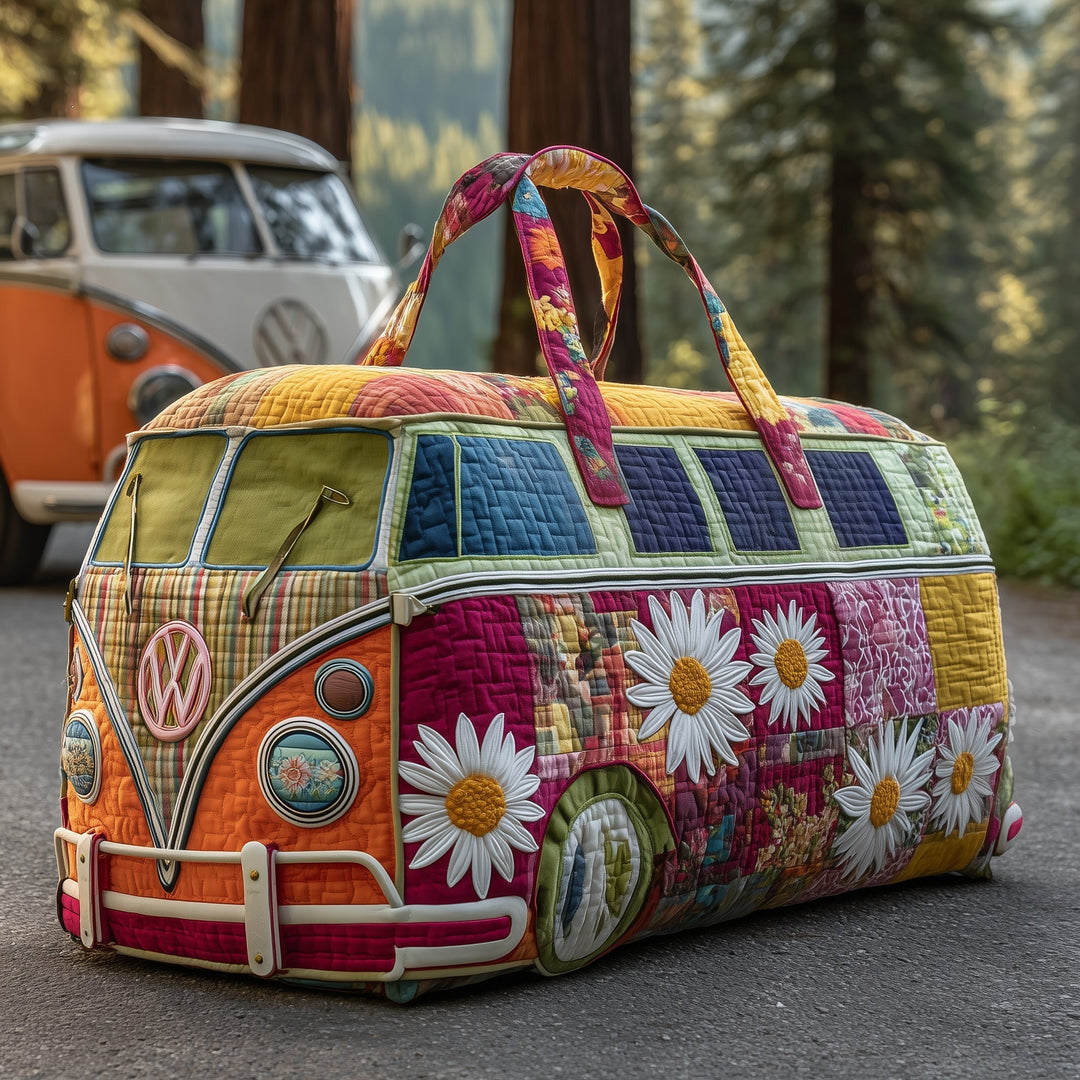 Retro Bus Daisy Quilted Duffel Bag