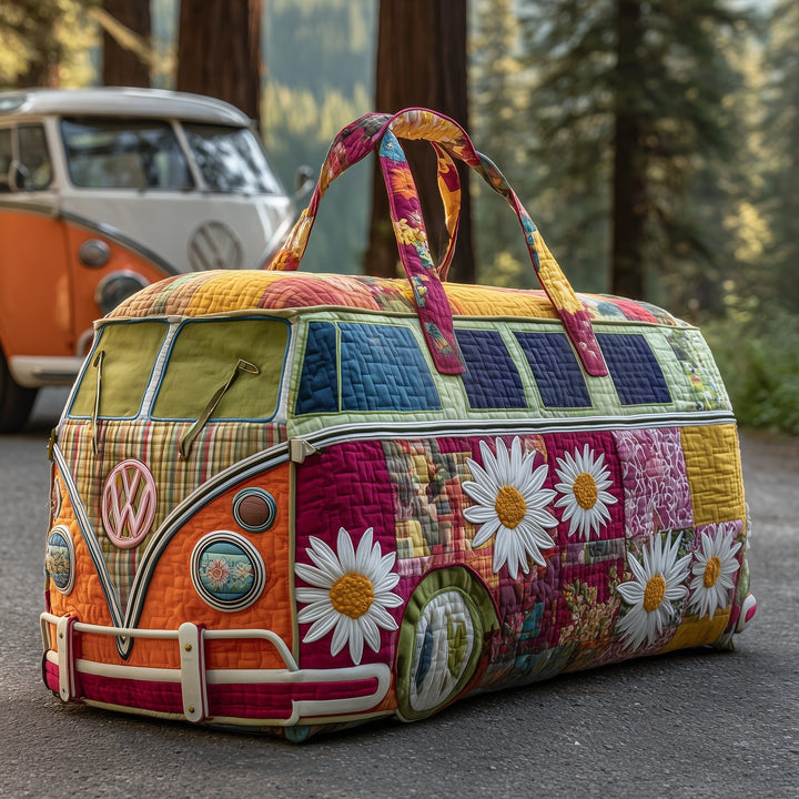 Retro Bus Daisy Quilted Duffel Bag