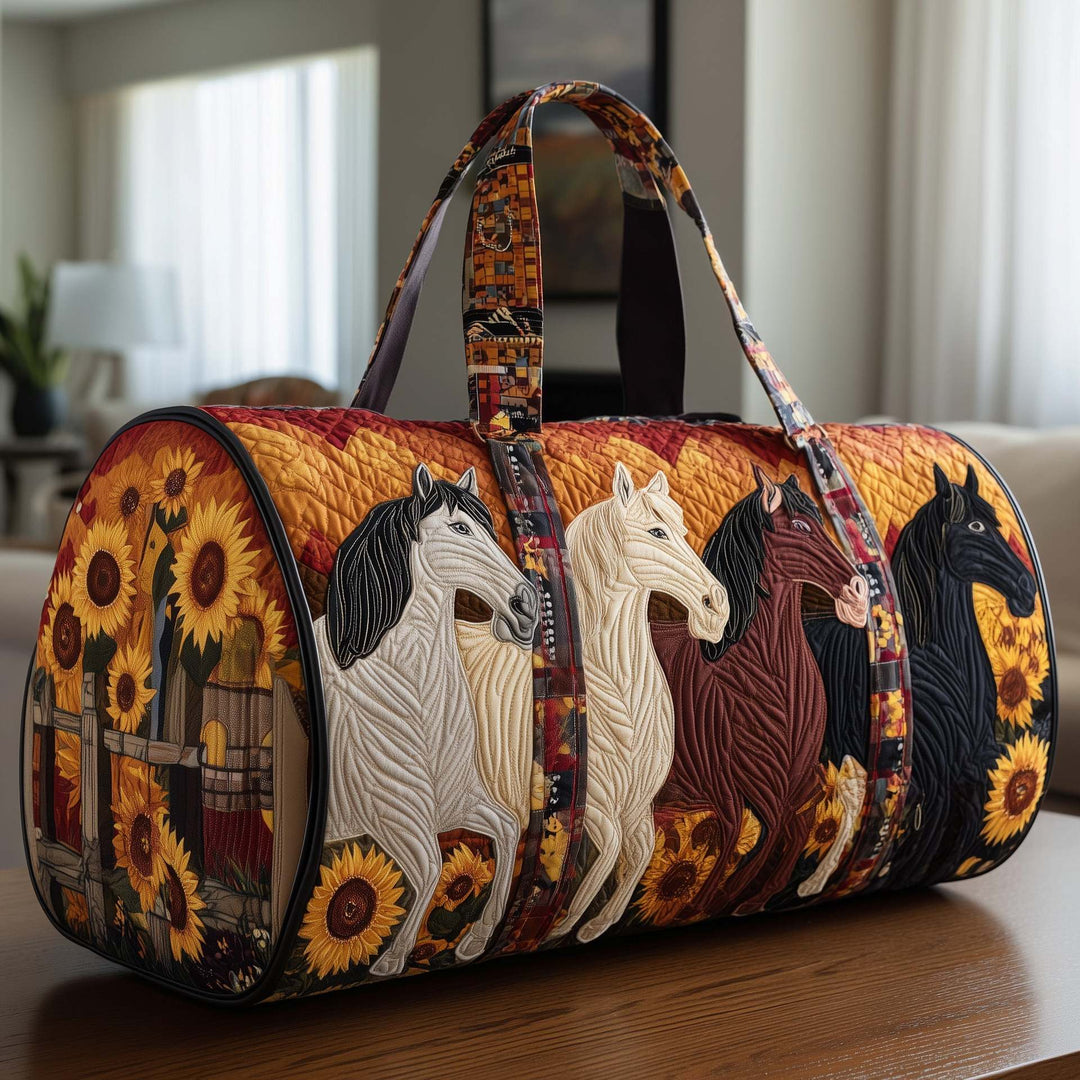 Horse Sunflower Quilted Duffel Bag