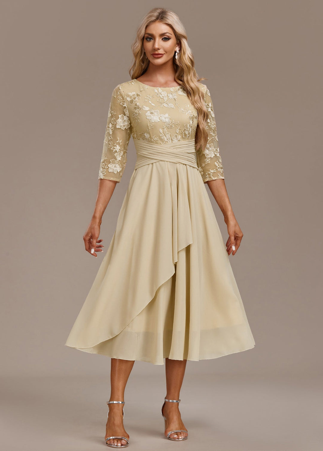 Women’s Dress | Embroidered Round Neck Midi