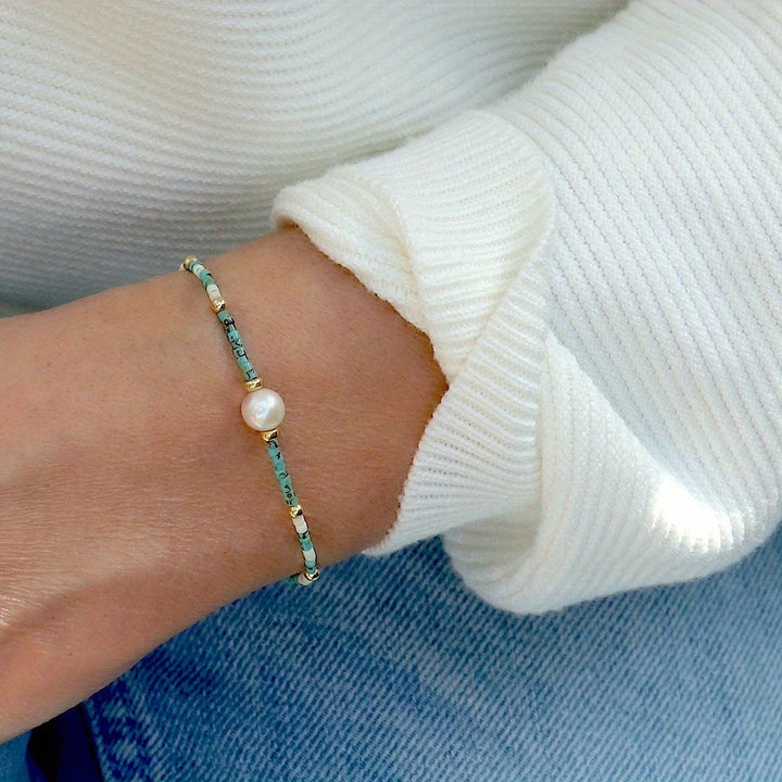 Minimal Turquoise and Pearl Bracelet