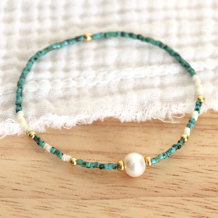 Minimal Turquoise and Pearl Bracelet