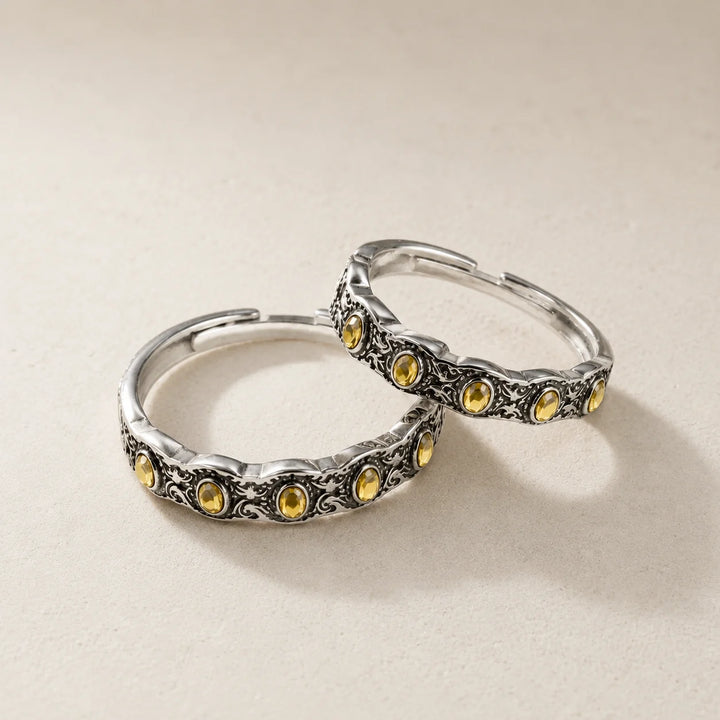 Vintage Texture Floral Ring Set