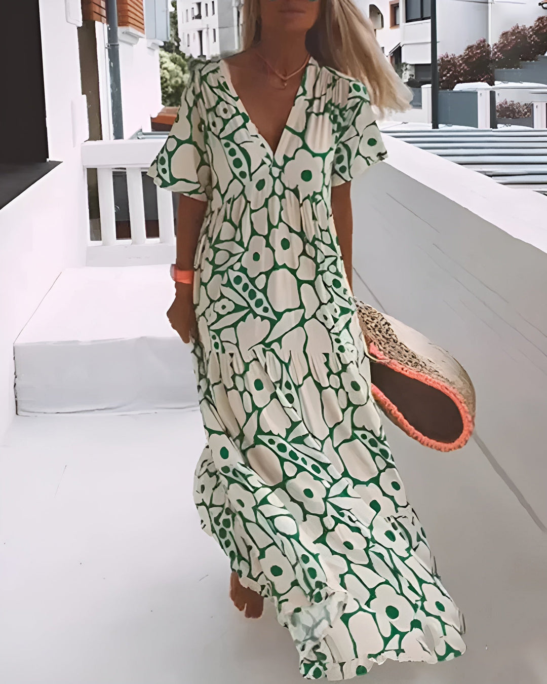Women’s Summer Dress | V-Neck Abstract Print Maxi