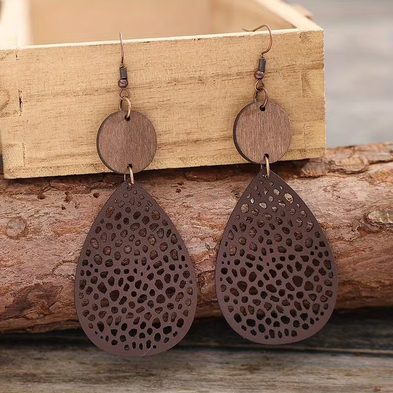 Vintage Style Leather Cutout Drop Earrings