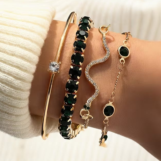 Gold Gemstone Bracelet Set