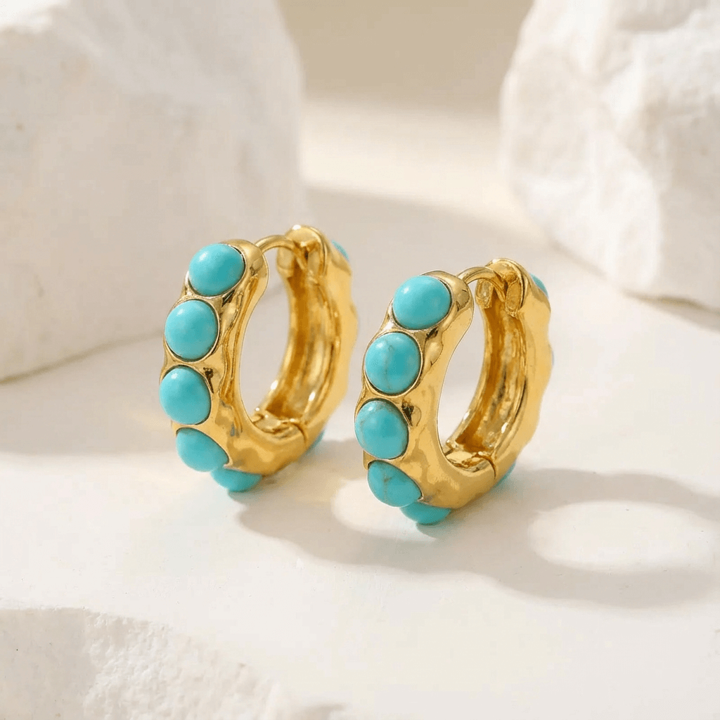 Turquoise Stone Hoop Earrings