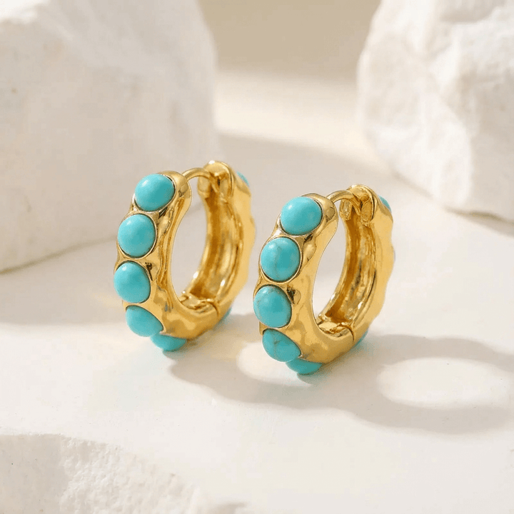 Turquoise Stone Hoop Earrings