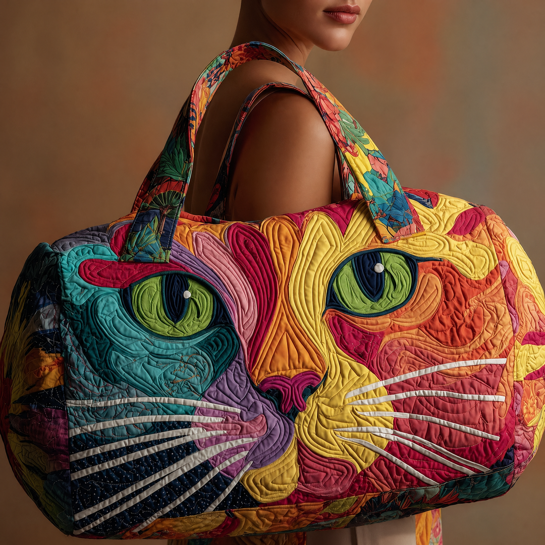 Bohemian Cat Art Quilted Duffel Bag