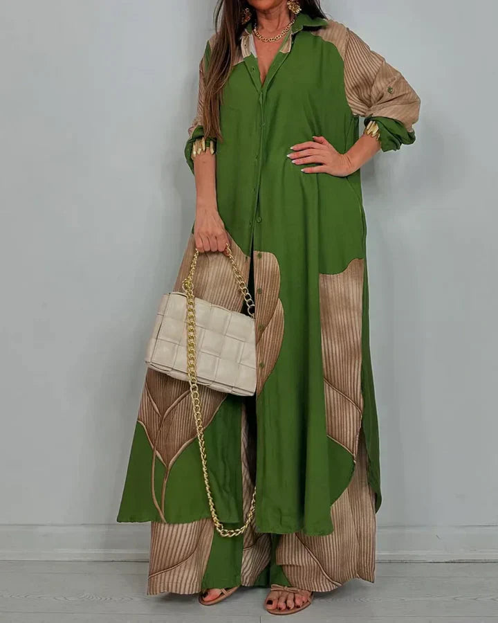 Women's Outfit Set | Wide Leg Collared Button Shirt