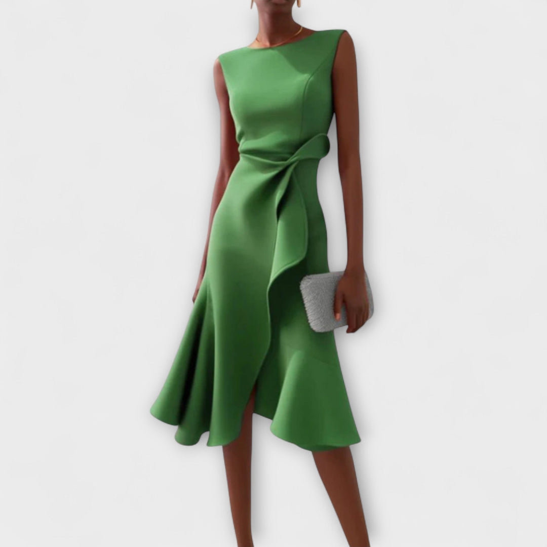 Women's Draped Asymmetric Midi Dress - Elegant Drape Dress
