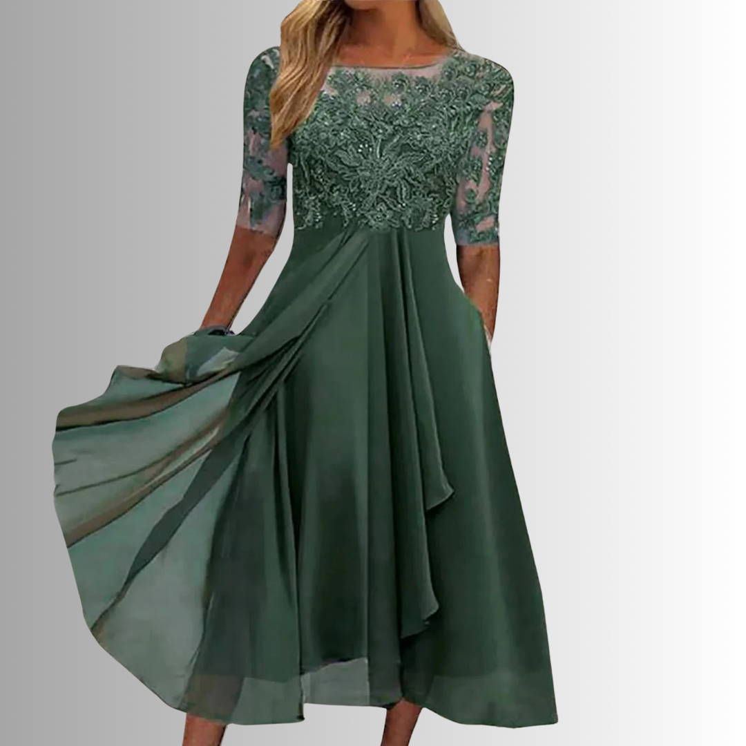 Women's Elegant Lace Dress - Long Sleeve Lace Maxi Dress