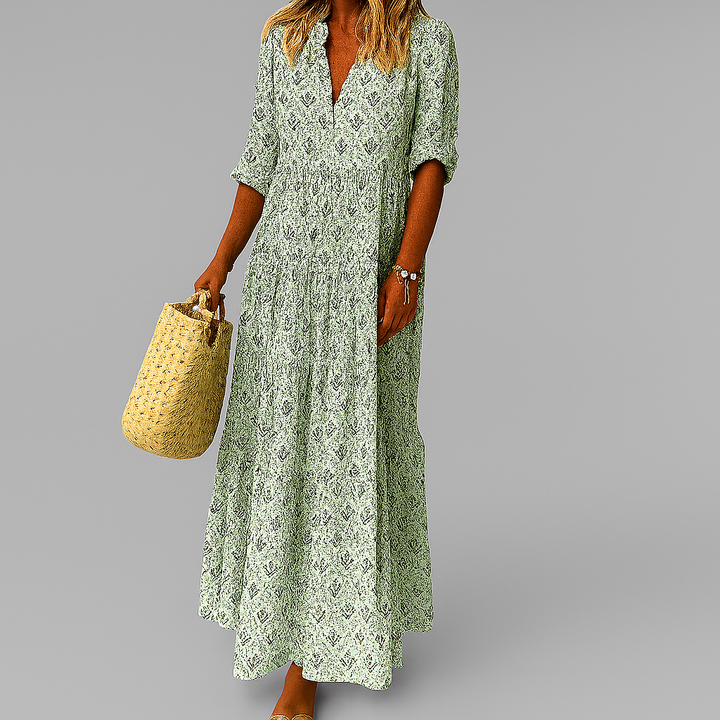 Melinda | Women's V-Neck 3/4 Sleeve Maxi Dress