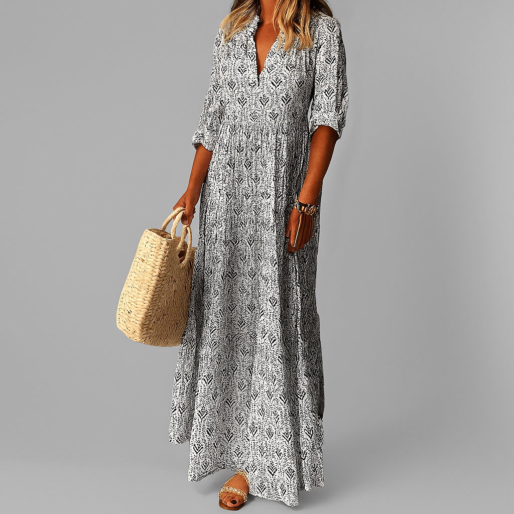 Melinda | Women's V-Neck 3/4 Sleeve Maxi Dress