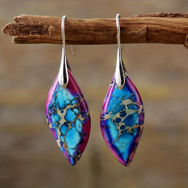 Natural Stone Leaf Drop Earrings