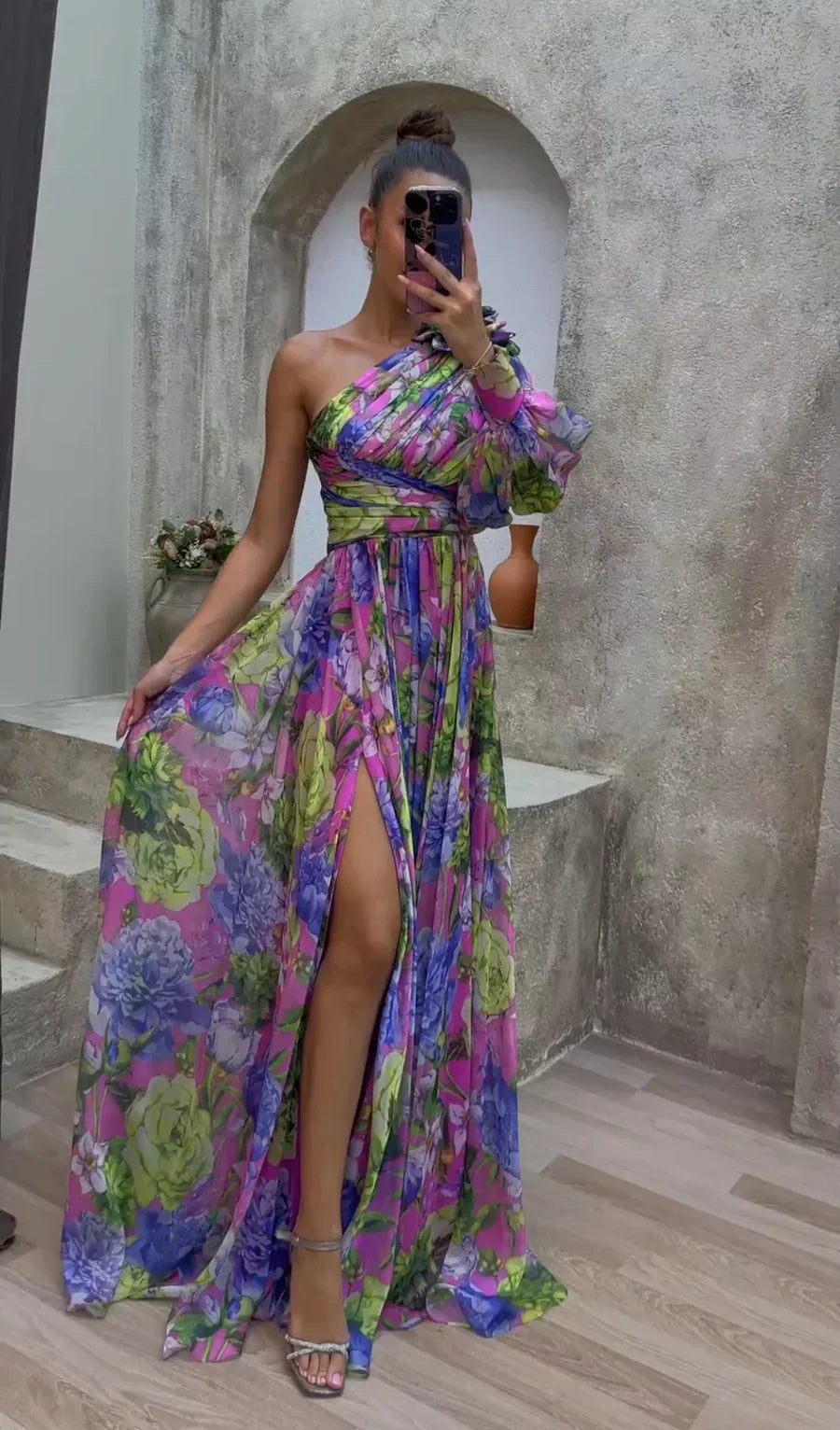 Women’s Dress | One Shoulder Floral Split Maxi