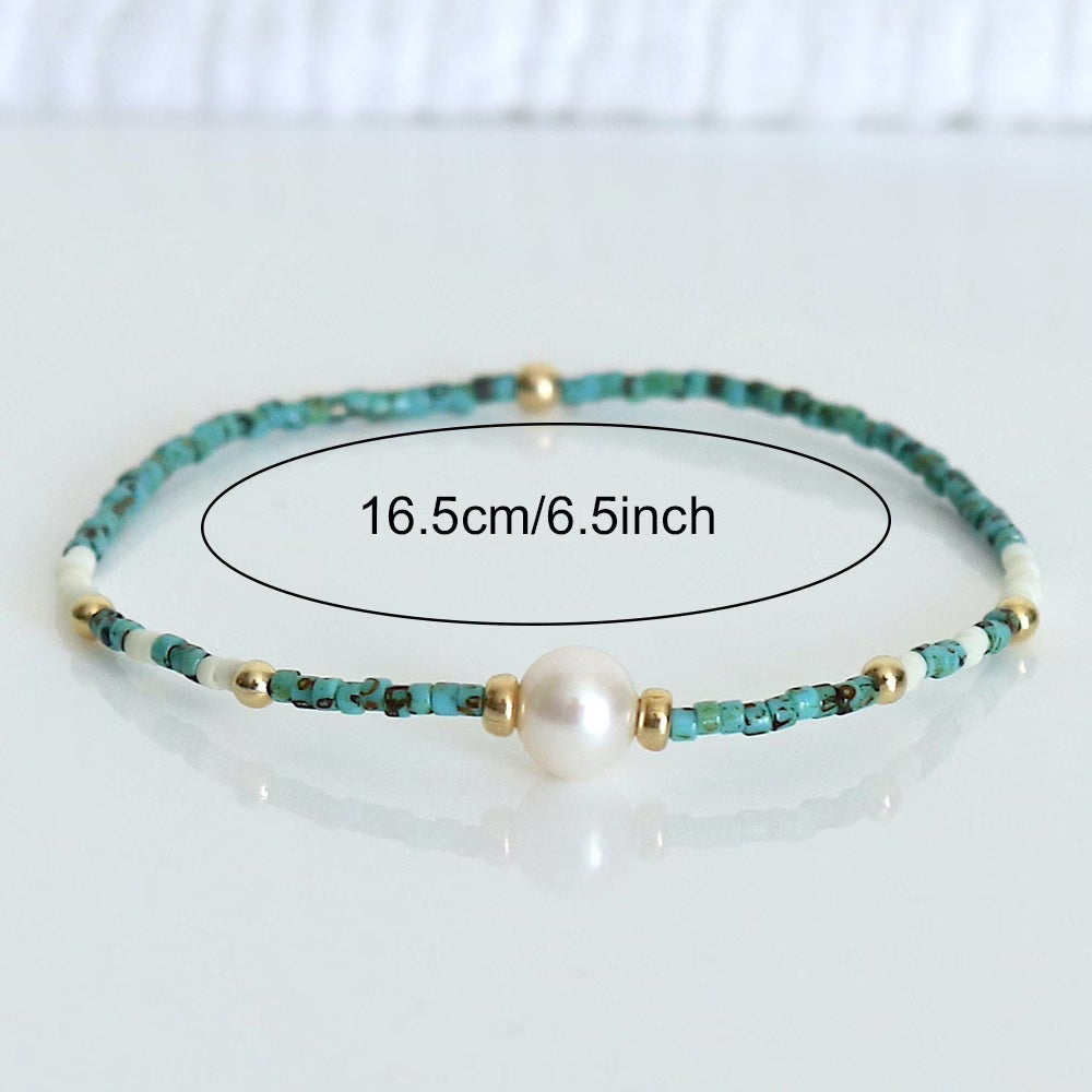 Minimal Turquoise and Pearl Bracelet