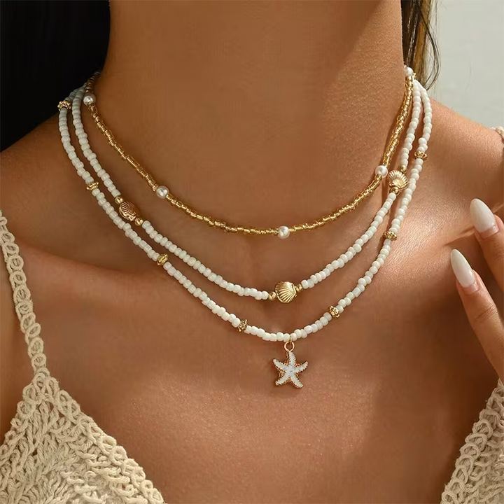 Boho 3-Necklace Set with Shell and Starfish