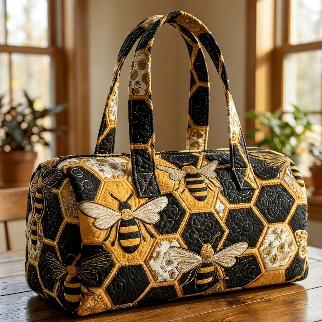 Bee Honeycomb Print Quilted Duffel Bag