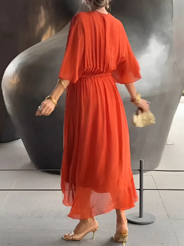 Women's Dress | V-Neck Maxi Tie Waist
