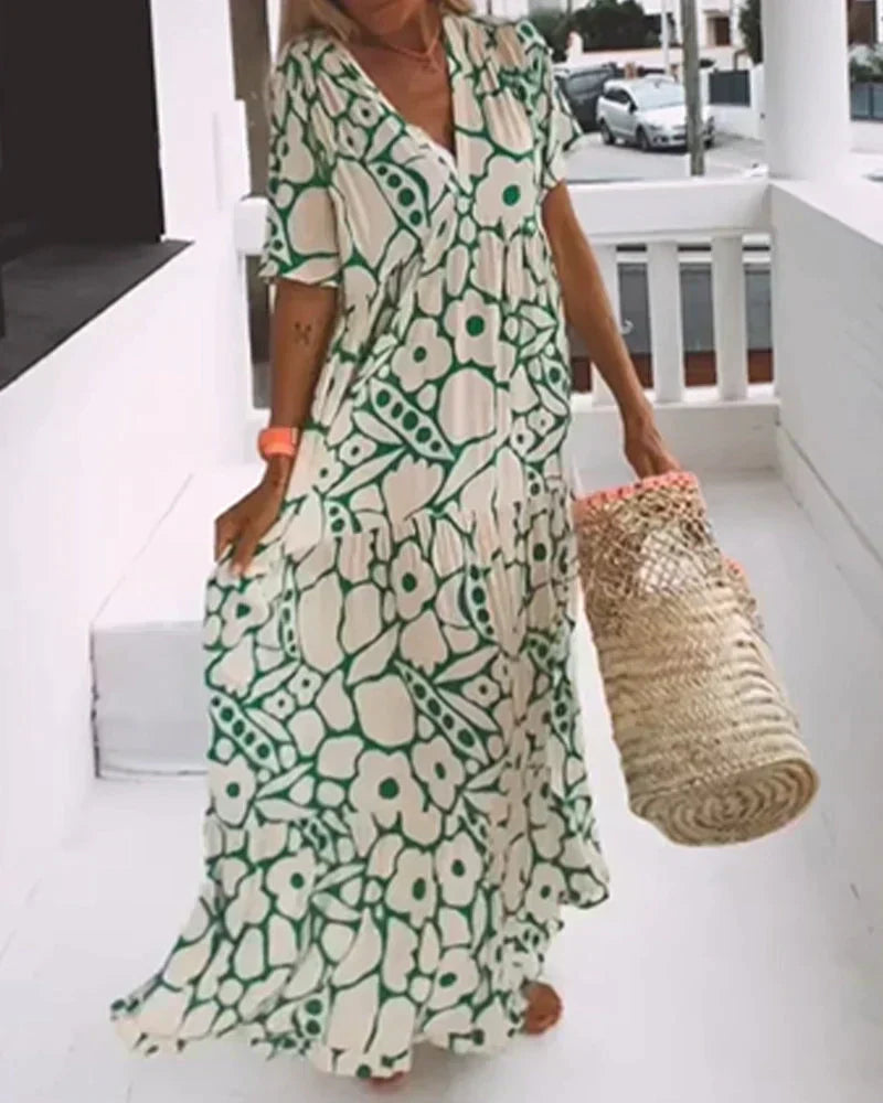 Women’s Summer Dress | V-Neck Abstract Print Maxi