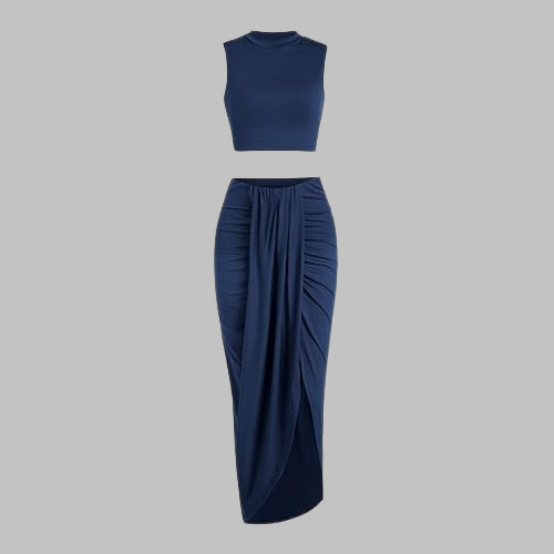 MANUELA™ - Elegant Pleated Slit Long Skirt Set