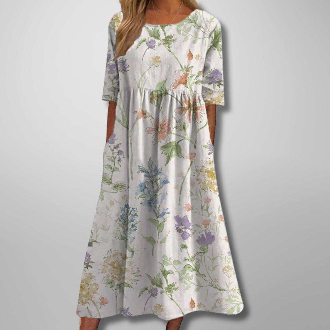 Women's Dress | Short Sleeve Loose Fit Midi