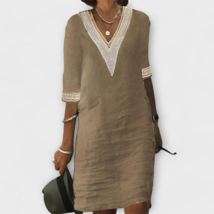 Women's Dress | V-Neck Shift 3/4 Sleeve Mini