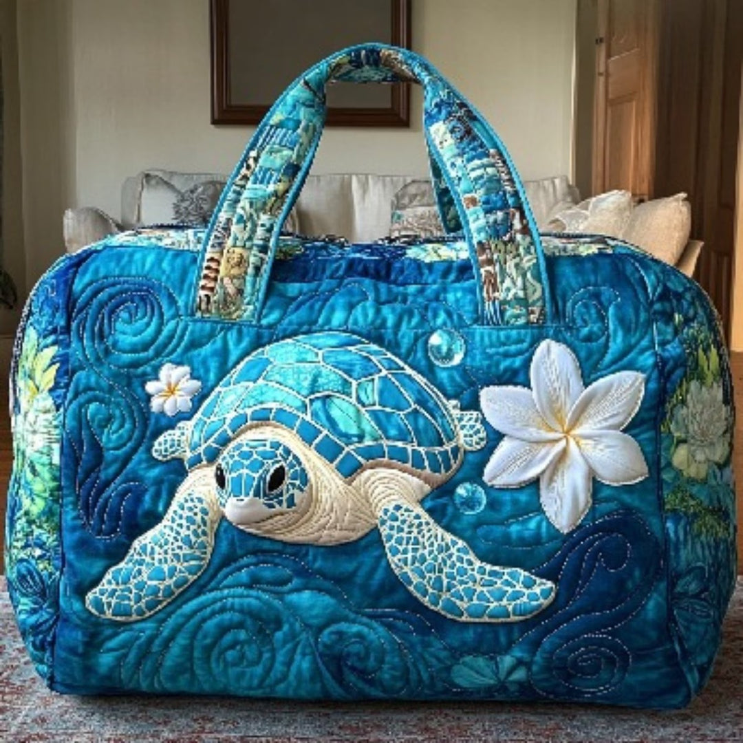 Sea Turtle Plumeria Quilted Duffel Bag
