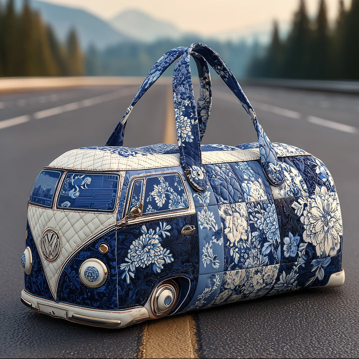 Vintage Floral Bus Quilted Duffel Bag