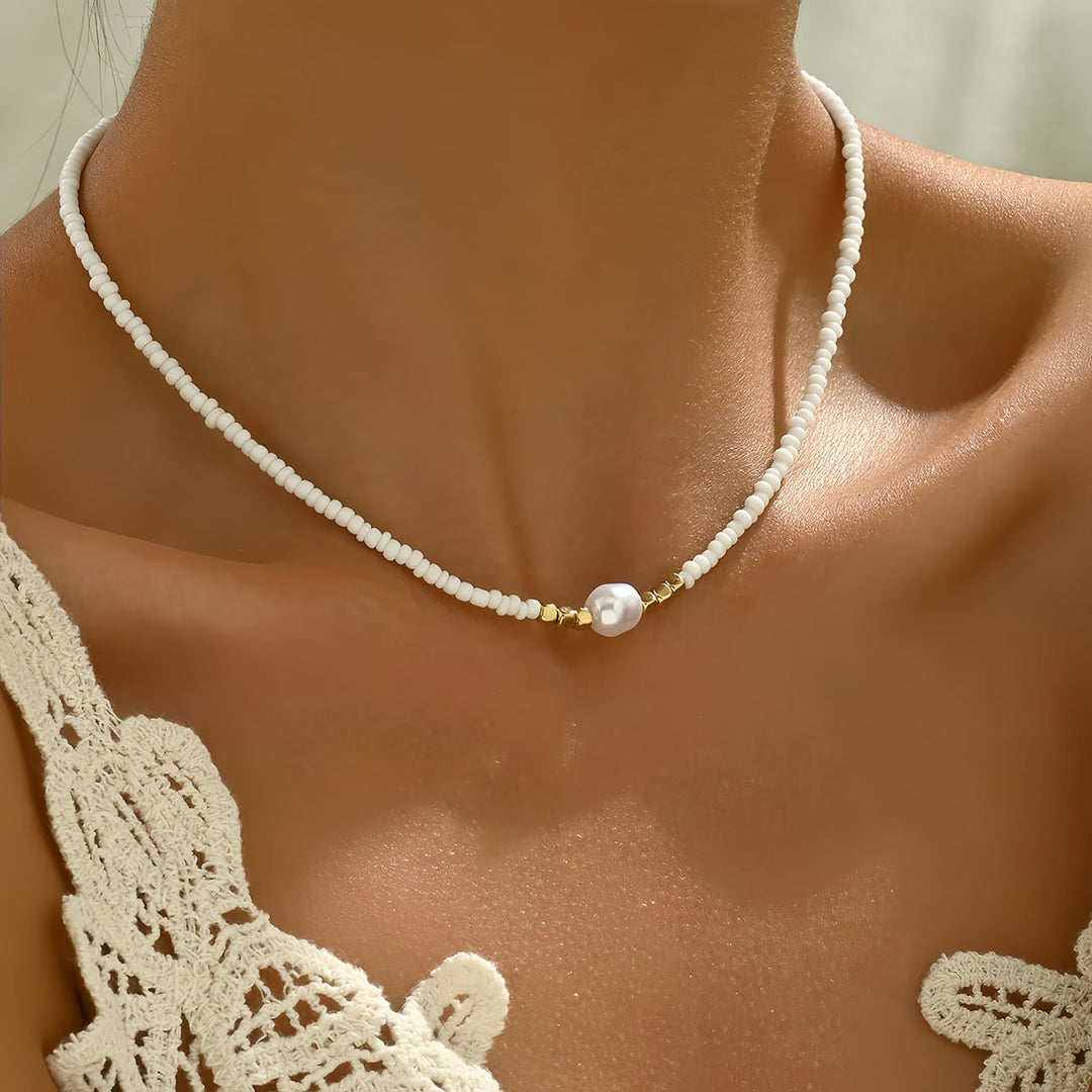 Minimal Turquoise and Pearl Necklace