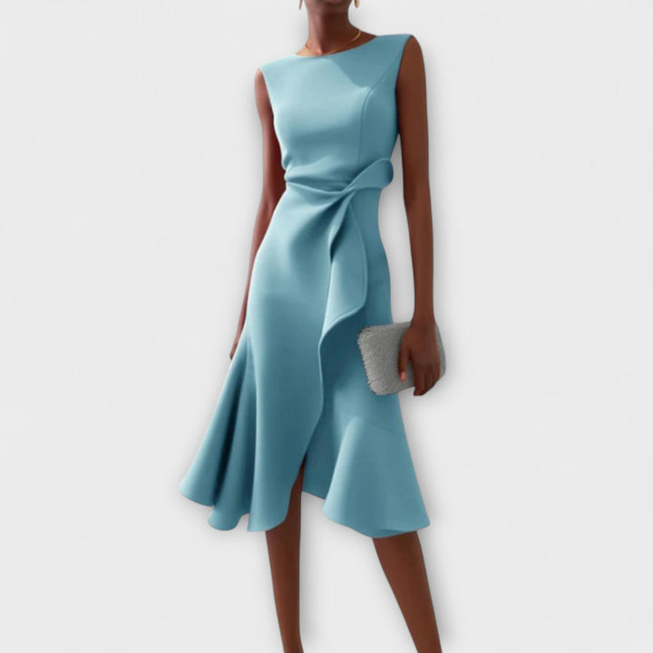 Women's Draped Asymmetric Midi Dress - Elegant Drape Dress