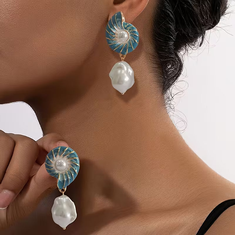 Seashell Pearl Earrings